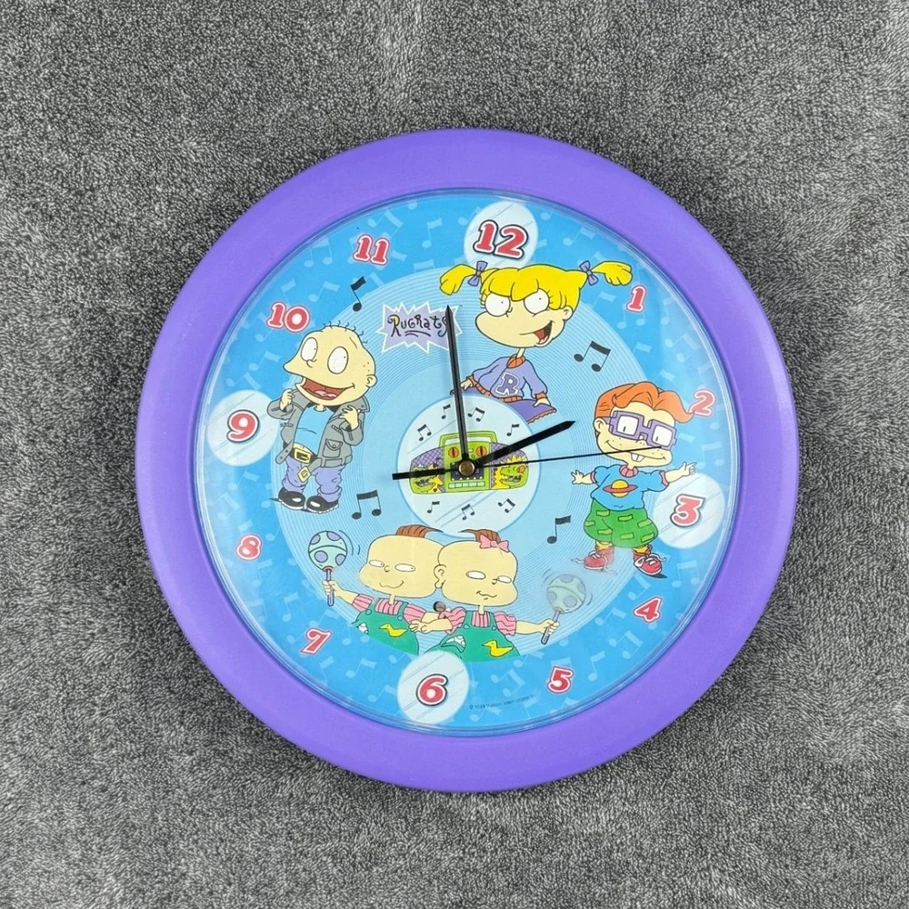 Vintage 1998 Rugrats Talking Wall Clock RadioShack Nickelodeon 60-1187 Purple